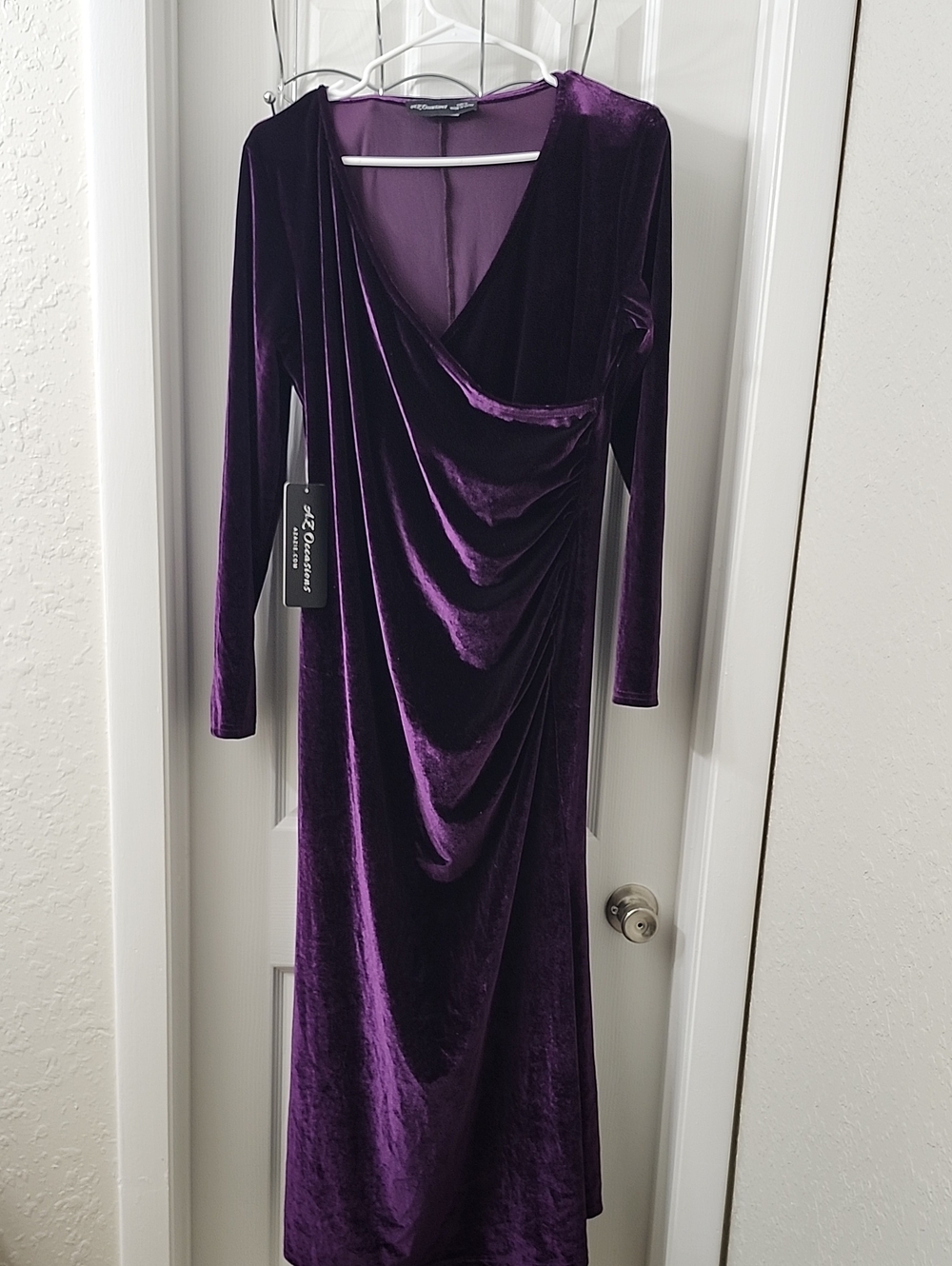 Zac Posen Violet Velvet Draped Long-Sleeve Gown